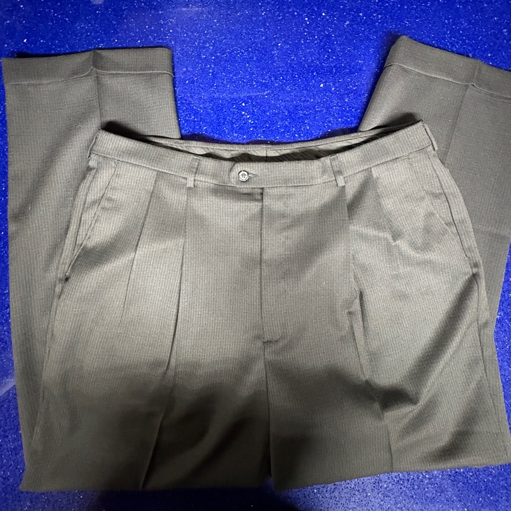 Black Label Charcoal Gray wool blend Pleated Tailored Suit Pants 38/32 -Like new